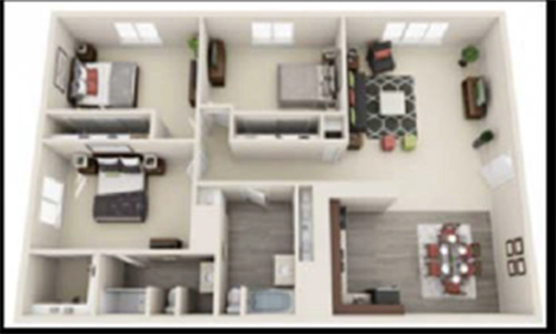Three Bedroom / Two Bath - 1,075 Sq. Ft.*